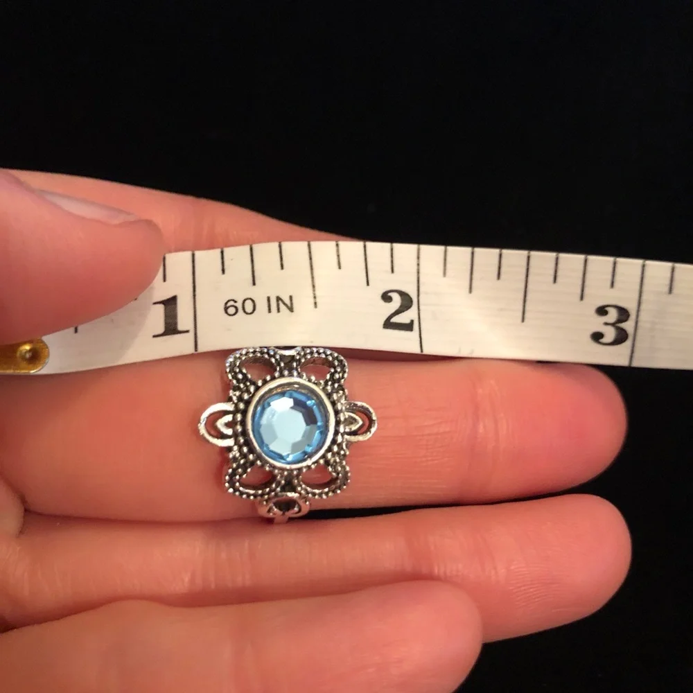 Silver Tone Ring with Blue Faux Gemstone Fashion Jewelry